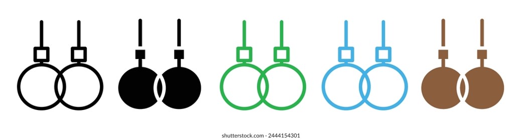 Gymnastics Training and Fitness Exercise Icons with Athletic Rings for Weight Loss and Strength