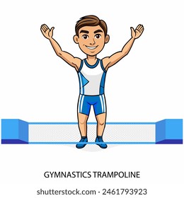 Gymnastics trampoline athlete isolated on white background in cartoon style. Summer Games 2024. Vector illustration.