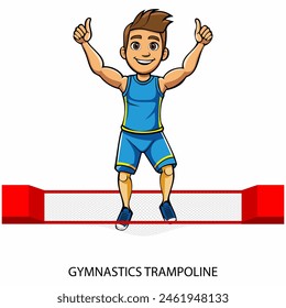 Trampolín de gimnasia atleta aislado sobre fondo blanco en estilo de dibujos animados. Juegos de verano 2024. Ilustración vectorial.