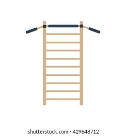 Gymnastics Wall Bars Ladder With Horizontal Bar. Swedish Staircase Sports Gymnastics Ladder, Gymnastics Wall Gym Tool. Sports Ladder Trainer Wall Exercises Gymnastics Ladder And Wall Bars Vector.