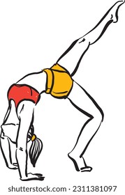 Gymnastics WOMAN 5 sports profession work doodle design drawing vector illustration