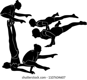 Gymnasts acrobats vector black silhouette