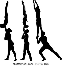 Gymnasts acrobats vector black silhouette