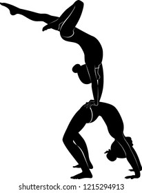 Gymnasts acrobats vector black silhouette