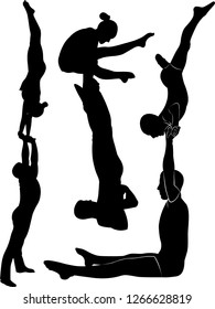 Gymnasts acrobats vector black silhouette