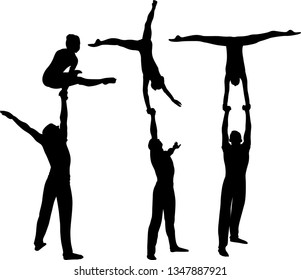 Gymnasts acrobats vector black silhouette