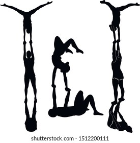 Gymnasts Acrobats Vector Black Silhouette