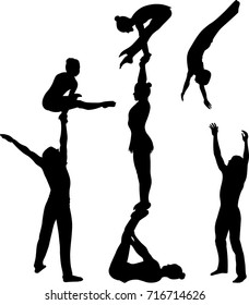Gymnasts acrobats vector black silhouette