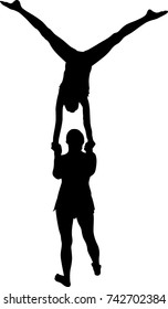 Gymnasts acrobats vector black silhouette