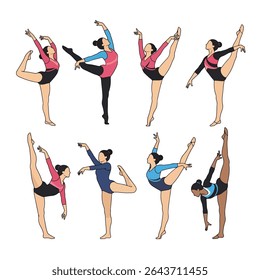 Gymnasts dancing ballet positions exercise isolated