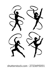 Turnerinnen mit Flexibilität und Anmut mit fließenden Bändern, ideal für Sportthemen