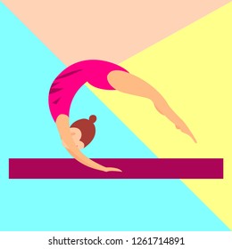 Gymnastyc girl on sparkling background. Vector illustration in flat style.