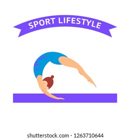 Gymnastyc girl with text about sport lifestyle. Vector illustration in flat style.