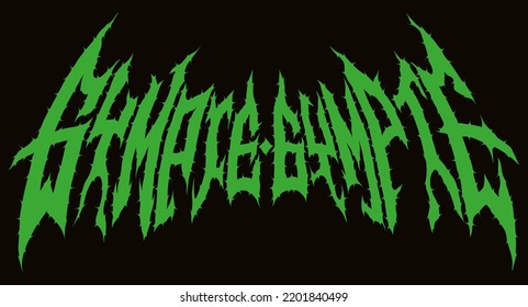Gympie-gympie (aka stinging bush).Word comes from the language of the Indigenous Gubbi Gubbi people of south-eastern Queensland. Metal music style lettering.Vector custom font.
