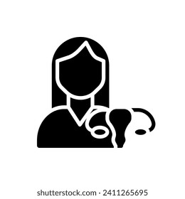 Gynaecology black glyph icon. Prevention and treatment of reproductive organs diseases. Female health care. Silhouette symbol on white space. Solid pictogram. Vector isolated illustration