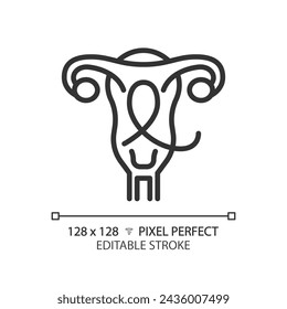 Gynecologic cancer linear icon. Female reproductive system disease. Woman oncology, illness. Menstrual health. Thin line illustration. Contour symbol. Vector outline drawing. Editable stroke