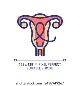 Gynecologic cancer RGB color icon. Female reproductive system disease. Woman oncology, illness. Menstrual health. Isolated vector illustration. Simple filled line drawing. Editable stroke