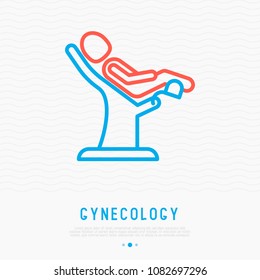 Gynecological chair thin line icon. Modern vector illustration of medical equipment.