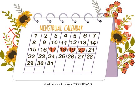 Gynecological menstruation cycle period. Menstrual calendar with sunflowers.