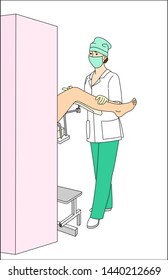 Gynecologist Consultation. Doctor and Patient in Clinic. Woman in Gynecological Chair. Doctor and Patient in Clinic. Gynecology and Woman Health Concept. Modern Vector Flat Illustration