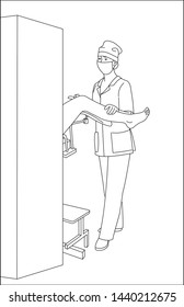 Gynecologist Consultation. Doctor and Patient in Clinic. Woman in Gynecological Chair. Doctor and Patient in Clinic. Gynecology and Woman Health Concept. Modern Vector Flat Illustration, Outline.