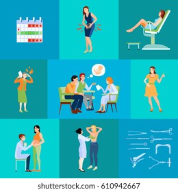 Gynecologist flat composition with planning calendar and doctor s appointment with husband vector illustration