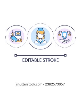 Gynecologist loop concept icon. Certified nurse midwife. Clinical specialist. Ultrasound diagnostics abstract idea thin line illustration. Isolated outline drawing. Editable stroke. Arial font used