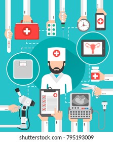 Gynecologist medical flat design isolated vector illustration