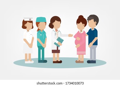 Gynecologist with pregnant woman flat design vector illustration