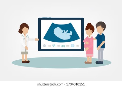 Gynecologist with pregnant woman flat design vector illustration