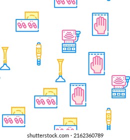 Ilustración de la línea de color del patrón sin soldadura del vector de tratamiento ginecólogo