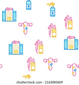Ilustración de la línea de color del patrón sin soldadura del vector de tratamiento ginecólogo