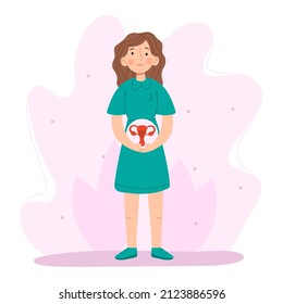 Gynecology checkup for women. Female reproductive system exam, treatment and therapy. Vector illustration