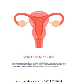 Gynecology Clinic Concept Banner With Uterus Icon In Flat Style. Women Health Poster. Vector Illustration.