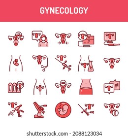 Gynecology color line icons set. Isolated vector element.