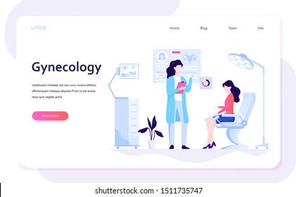 Gynecology concept. Doctor gynecologist, female consultation. Reproductive system exam and treatment. Vector illustration in flat style