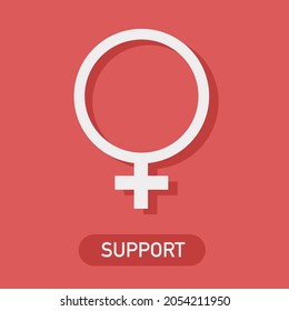 Gynecology estrogen hormone icon on the red background for support website banner or for article. Medical, healthcare and feminine rights girl power woman menstruation period or pregnancy, menopause.