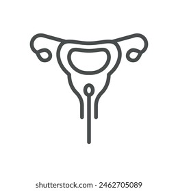 Gynecology Examination Icon. Vector Linear Illustration of Uterus and Medical Instrument, Representing Gynecological Checkup Procedure. Isolated Outline Medical Sign.