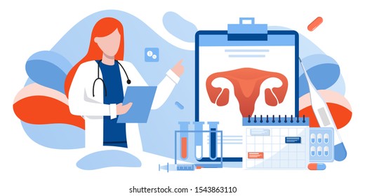 Gynecology, Female Health. Uterus, Ovary And Womb. Medical Treatment. Endometriosis, Endometrium Dysfunctionality, Endometriosis Treatment Concept. Doctor Make Uterus Examination. For Banner, Web Page