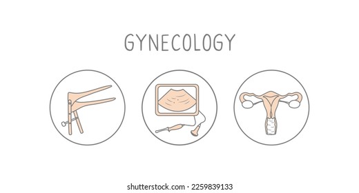 Gynecology icon set. Linear simple illustration woman health check-up. Female doctor signs. Vector
