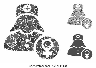 Gynecology lady doctor mosaic of humpy parts in different sizes and color hues, based on gynecology lady doctor icon. Vector bumpy parts are combined into mosaic.