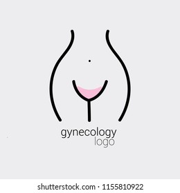 gynecology logo. Female silhouette symbolizes health childbirth and fullness. Use as logo clinic or medicament advertising booklet intimate hygiene. Hand draw vector isolated on gray background.