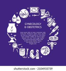 Gynecology And Obstetrics Banner With Place For Text. Female Healthcare, Medical Diagnostics. Vector Illustration.