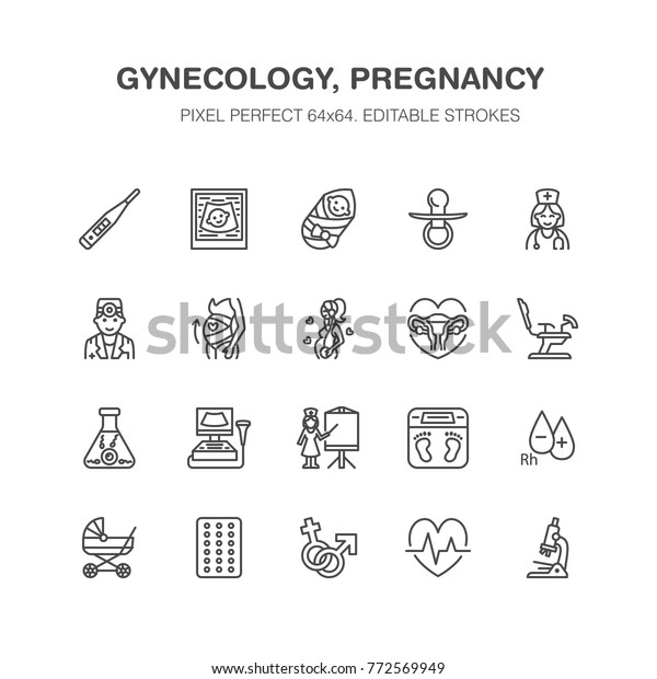 Gynecology Obstetrics Vector Flat Line Icons Stock Vector (Royalty Free ...