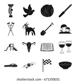 gynecology, poultry, farm and other web icon in black style. entertainment, shoes, alcohol, body icons in set collection.