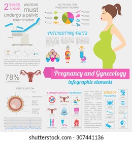 Gynecology and pregnancy infographic template. Motherhood elements. Constructor for creating your own design, infographics. Vector illustration
