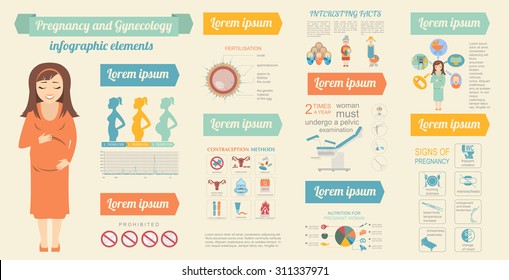 Gynecology and pregnancy infographic template. Motherhood elements. Constructor for creating your own design, infographics. Vector illustration