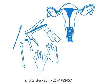 Conjunto de ginecología, ilustración vectorial de estilo doodle