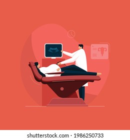 Gynecology using Ultrasound Scanner. Examination of Pregnant women patient by a doctor