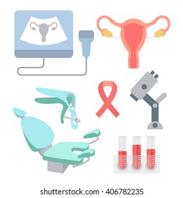 Gynecology Vector Icons. Gynecological Examination And Cervical Cancer Prevention.